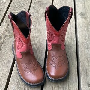 Boots Rare DOUBLE H Ropers Cowboy Leather Colorful Pink Red Brown Size 7.5